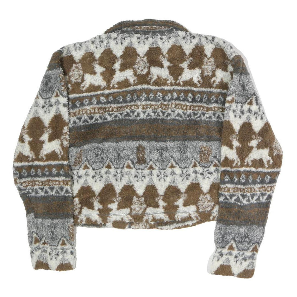 AIRPORT Womens Brown & Grey Fleece Zip Jacket S Patterned Winter Warm