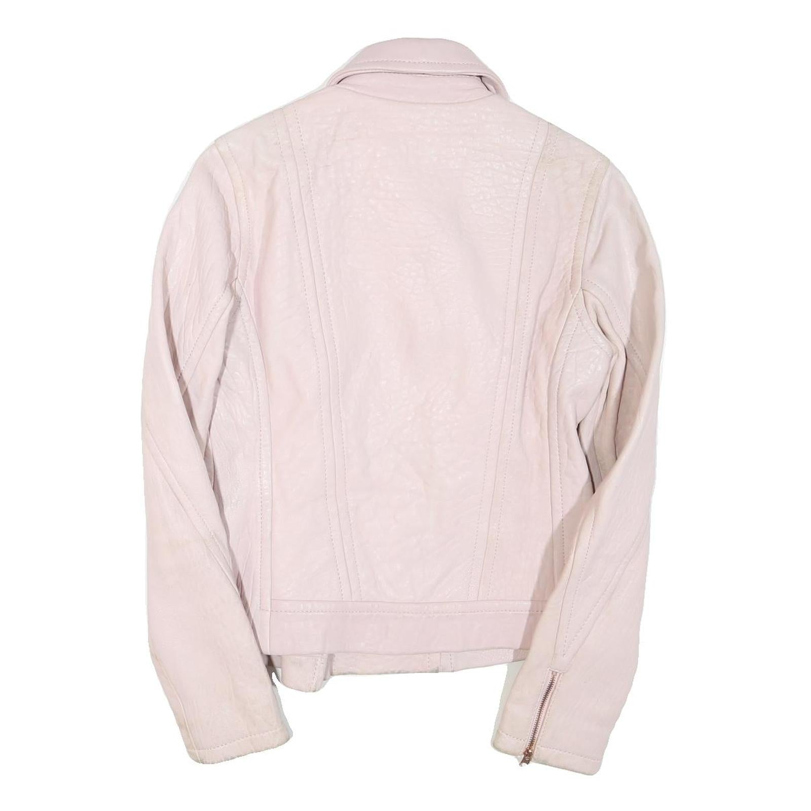 TED BAKER Womens Pink Faux Leather Zip Jacket S Plain Stylish Biker