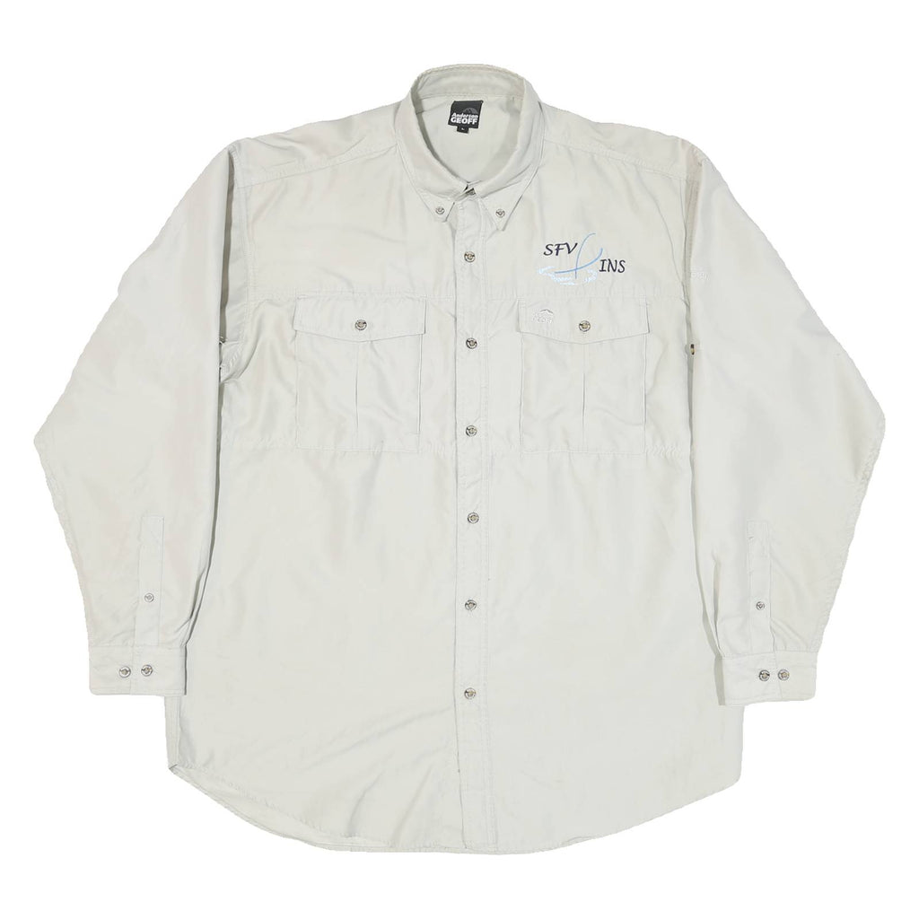 ANDERSON GEOFF Mens Cream L Cotton Blend Casual Button-Down Shirt Long Sleeve