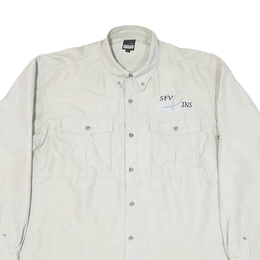 ANDERSON GEOFF Mens Cream L Cotton Blend Casual Button-Down Shirt Long Sleeve
