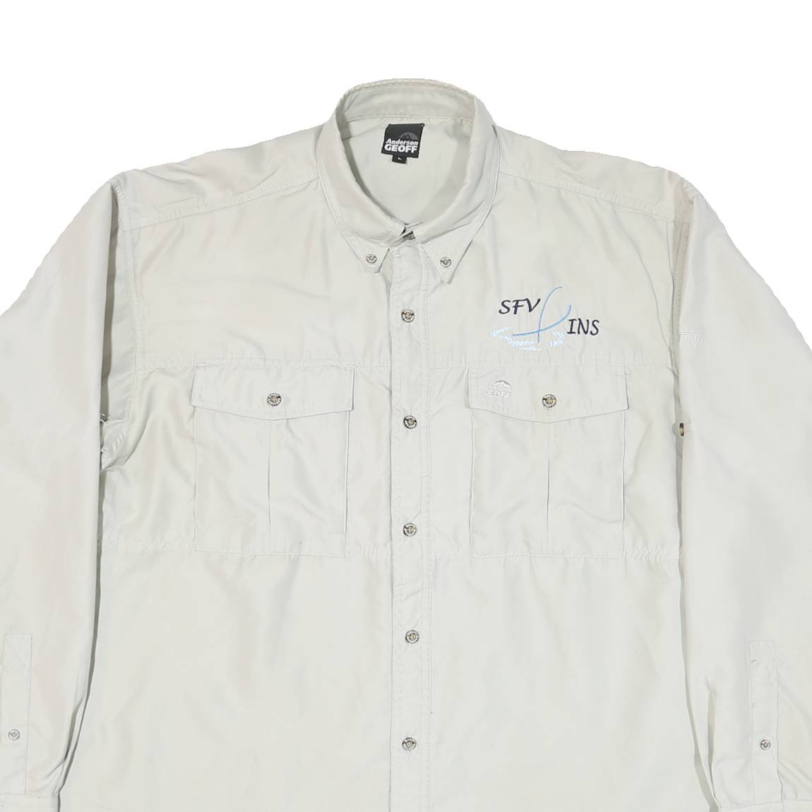 ANDERSON GEOFF Mens Cream L Cotton Blend Casual Button-Down Shirt Long Sleeve
