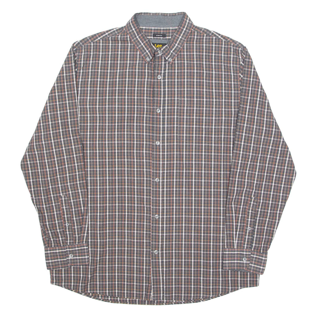 LEE Stretch Mens Shirt Brown Check Long Sleeve XL