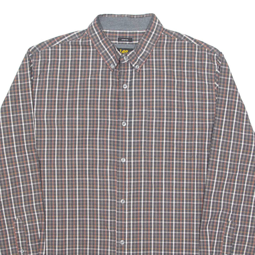LEE Stretch Mens Shirt Brown Check Long Sleeve XL