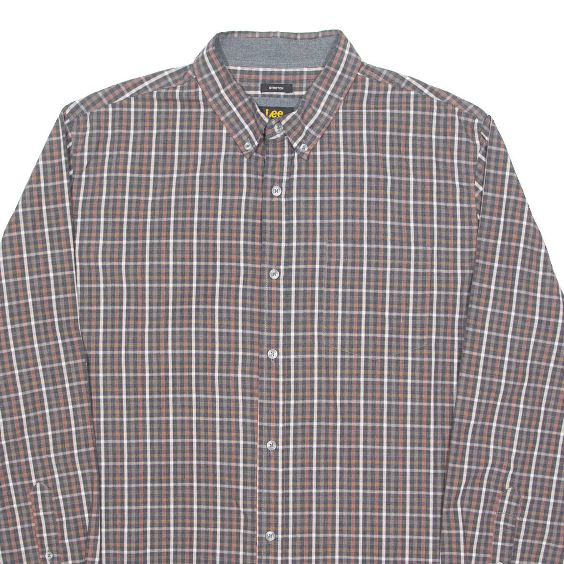 LEE Stretch Mens Shirt Brown Check Long Sleeve XL