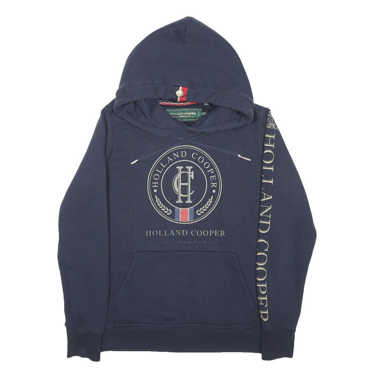 HOLLAND COOPER Womens Navy Hoodie S Cotton Blend Logo Print Casual