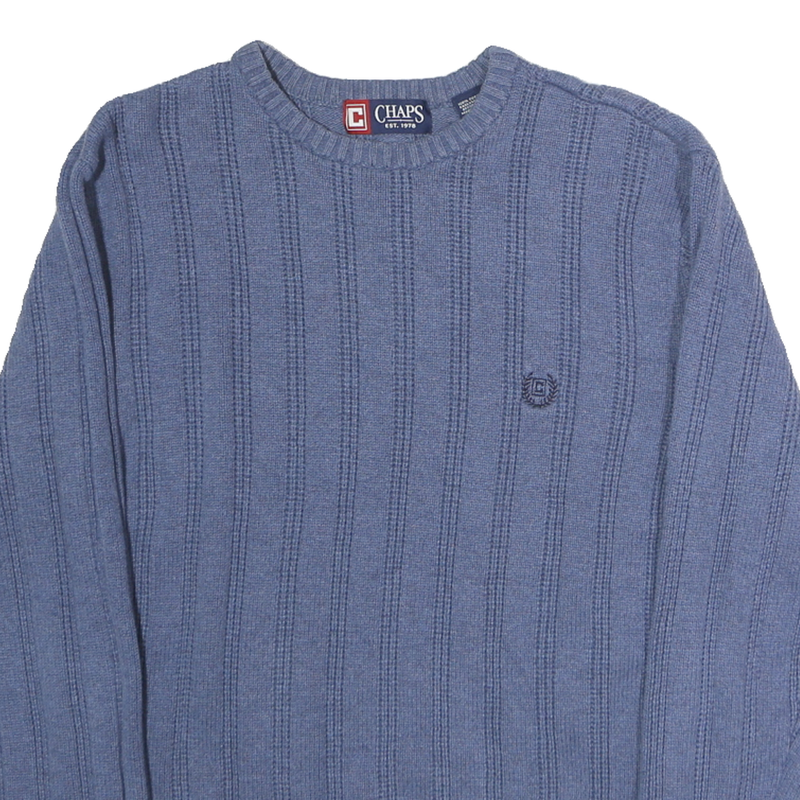 CHAPS Mens Blue Patterned Cotton Jumper Crew Neck Basic Knit S Classic Style