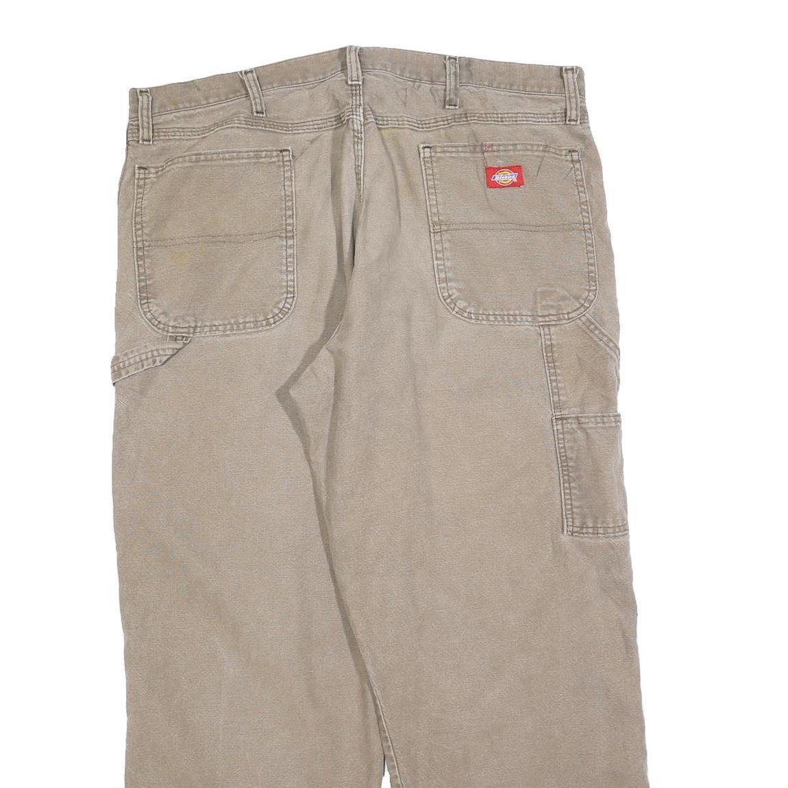 DICKIES Mens Cotton Blend Beige Relaxed Straight Trousers W38 L30 Workwear
