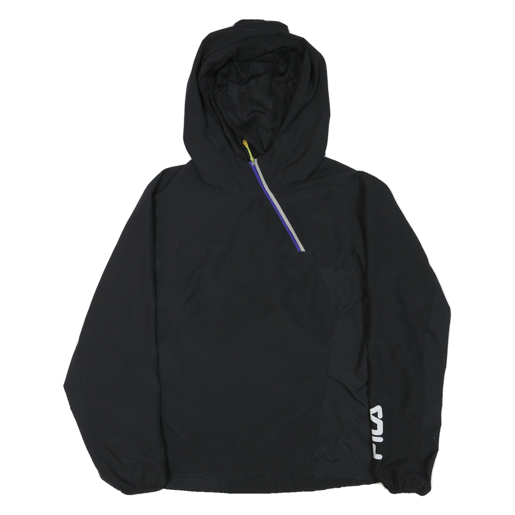 FILA Womens Black Sporty Windbreaker Jacket XL Polyester Blend Zip Hooded