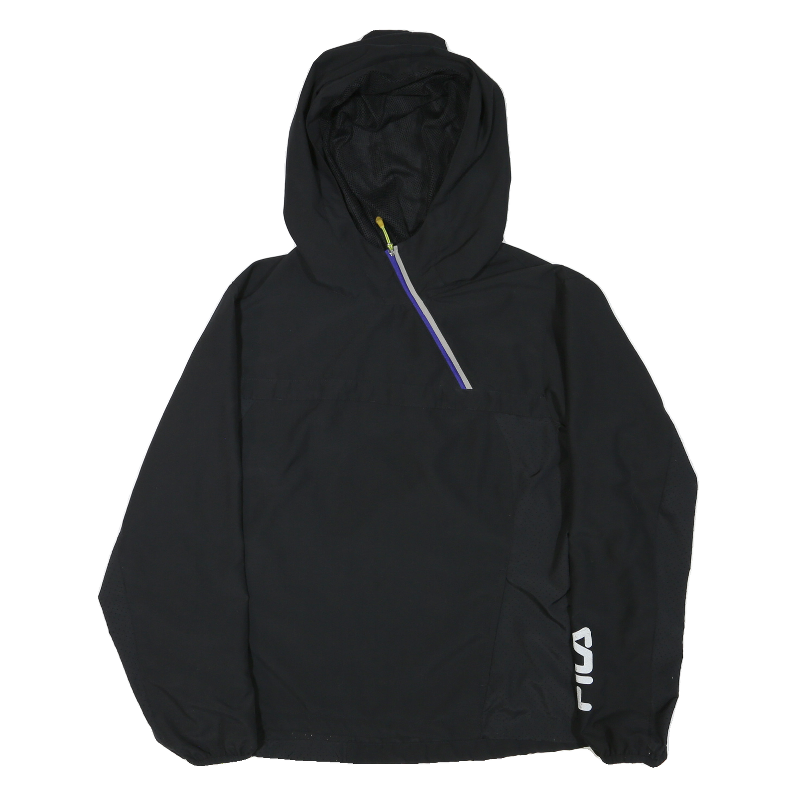 FILA Womens Black Sporty Windbreaker Jacket XL Polyester Blend Zip Hooded