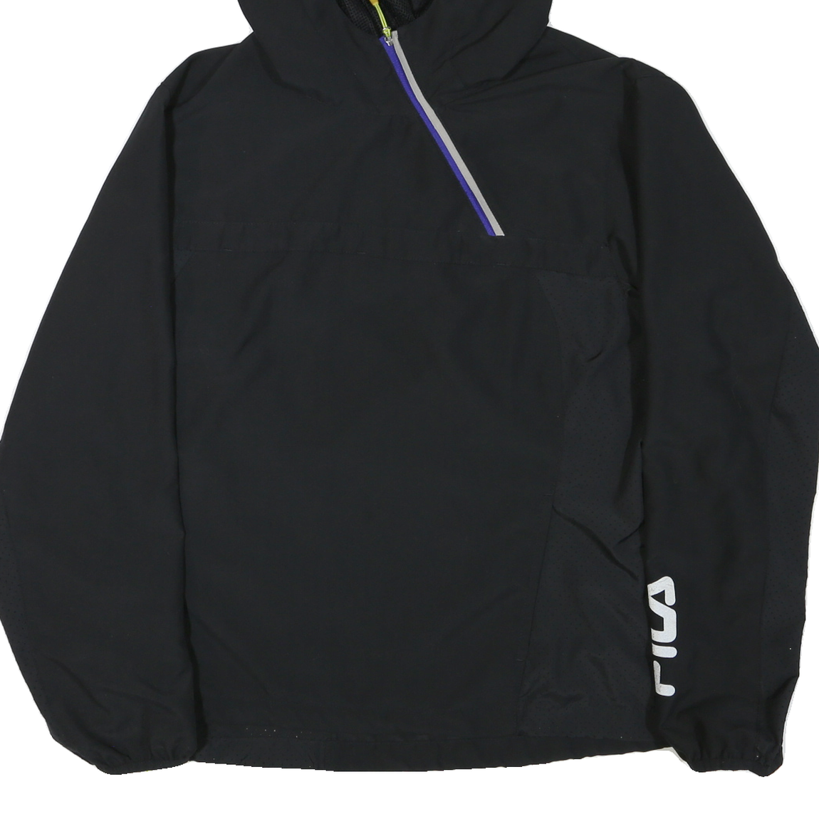 FILA Womens Black Sporty Windbreaker Jacket XL Polyester Blend Zip Hooded