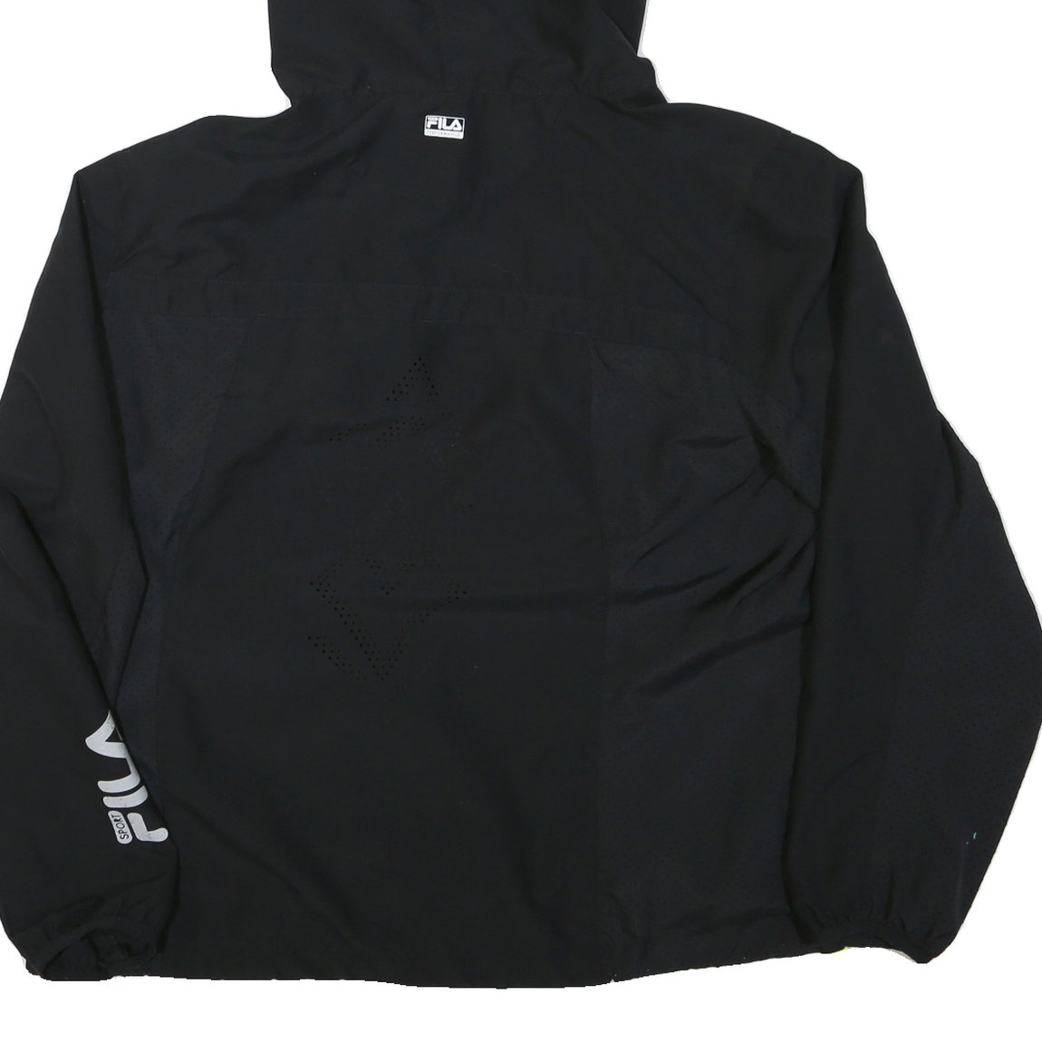FILA Womens Black Sporty Windbreaker Jacket XL Polyester Blend Zip Hooded