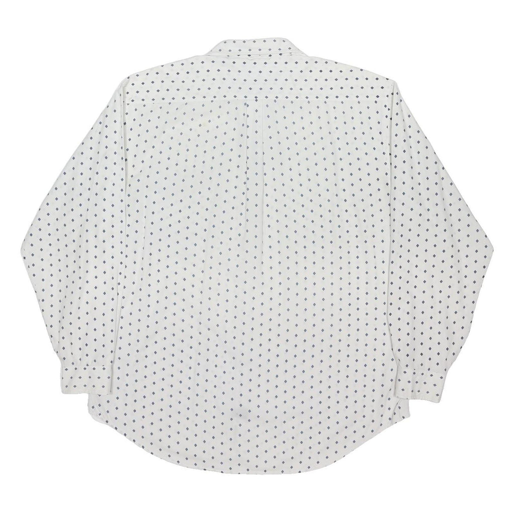 TOMMY HILFIGER Mens White & Navy Patterned Shirt L Long Sleeve Cotton Blend