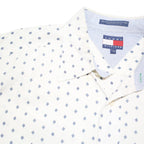TOMMY HILFIGER Mens White & Navy Patterned Shirt L Long Sleeve Cotton Blend