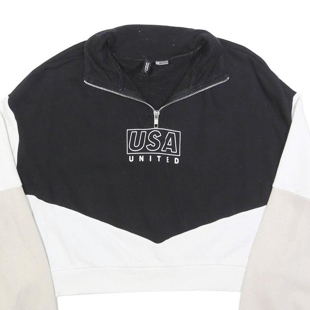 H&M Womens Black & Cream USA United Half Zip Sweatshirt S Colourblock Cropped