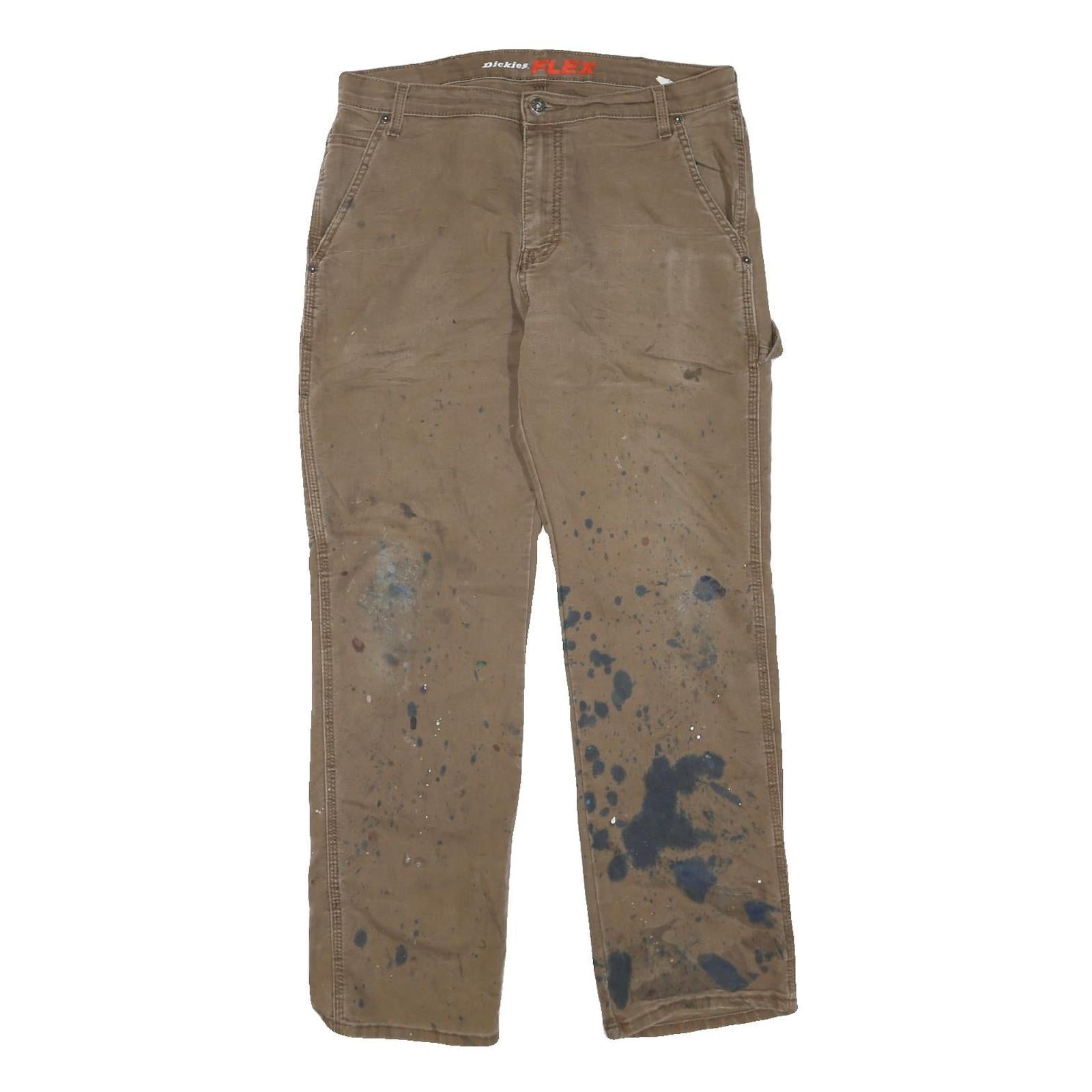 DICKIES Womens Cotton Blend Beige Workwear Regular Straight Trousers W34 L32