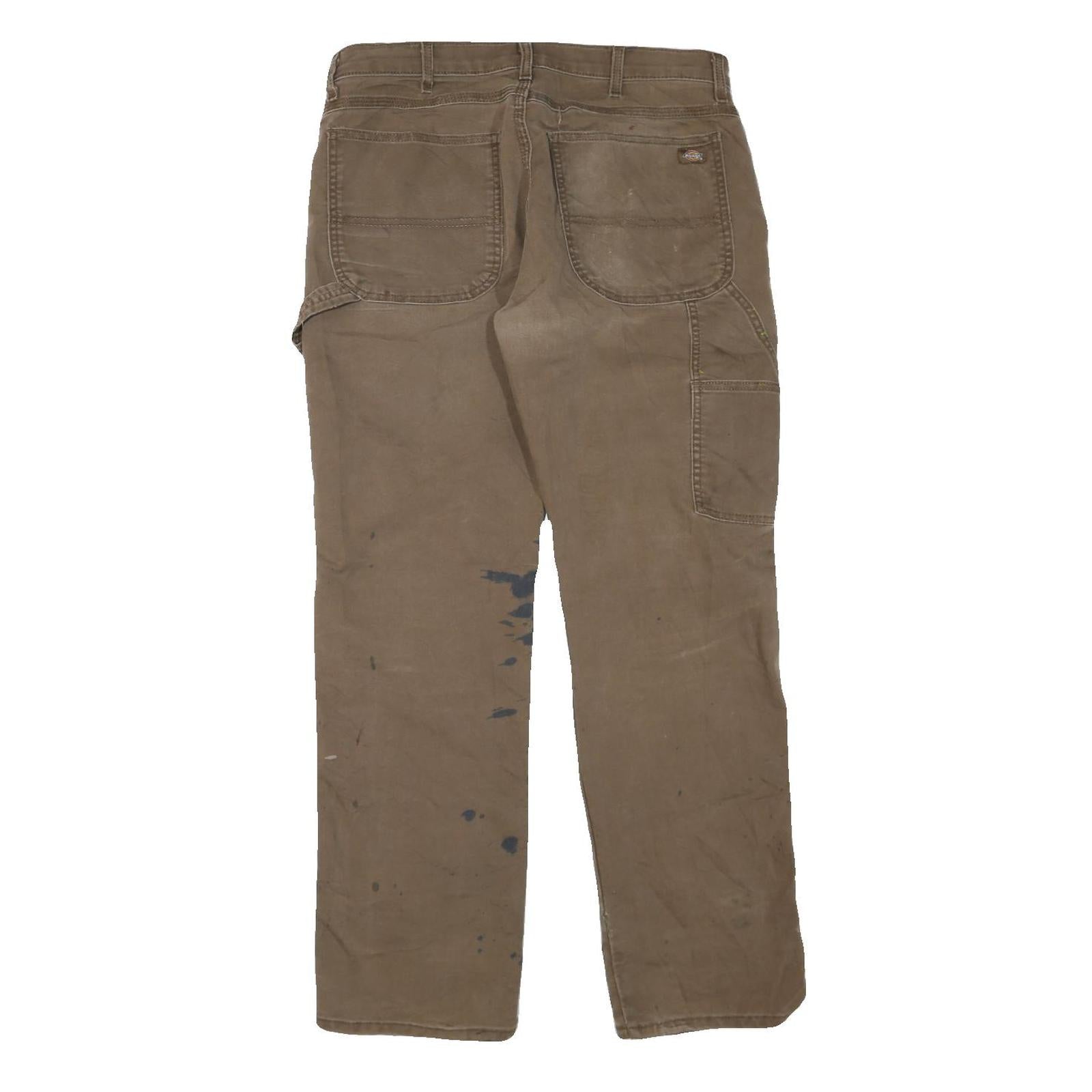 DICKIES Womens Cotton Blend Beige Workwear Regular Straight Trousers W34 L32