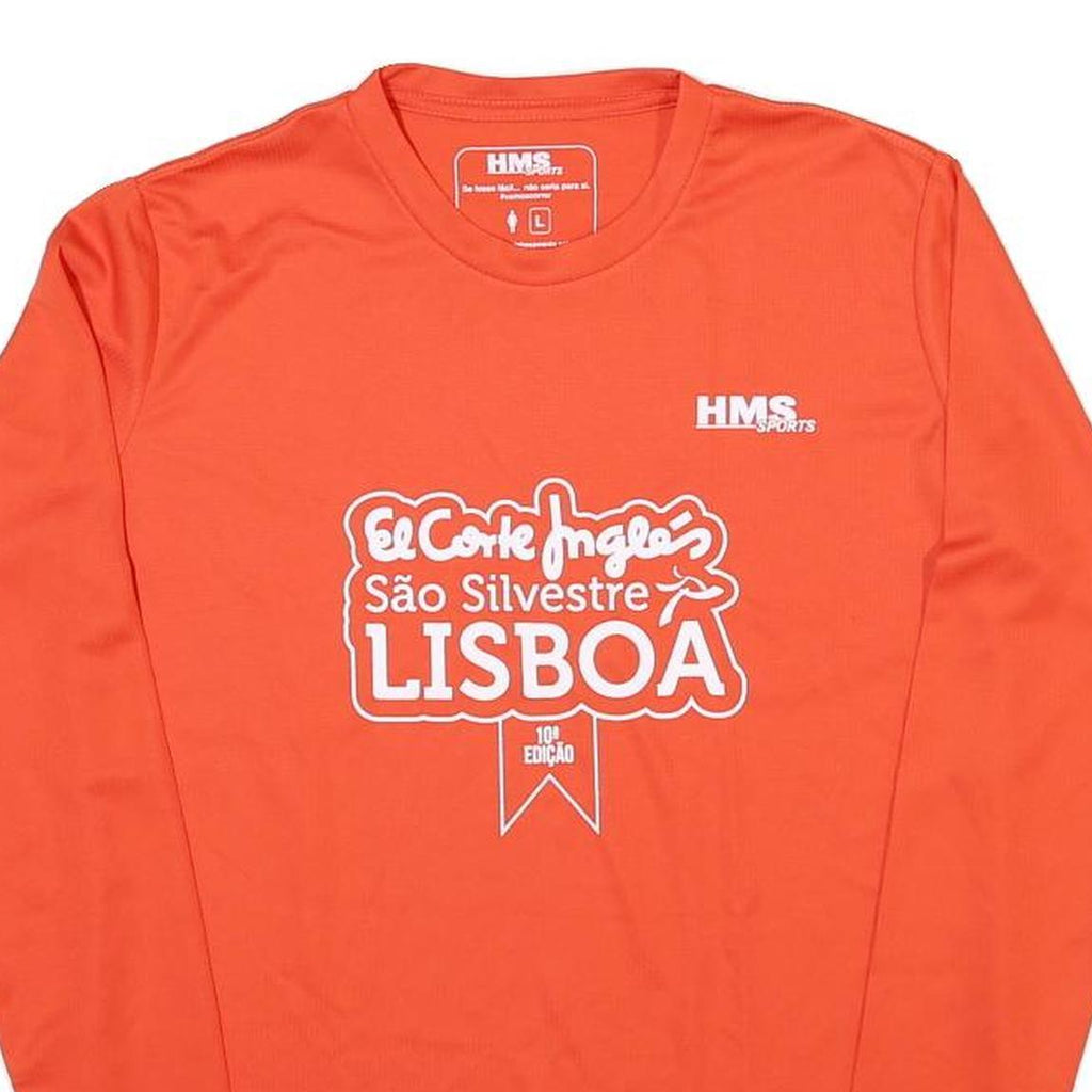 Womens Orange Long Sleeve Crew Neck Graphic T-Shirt L Polyester Sport Event