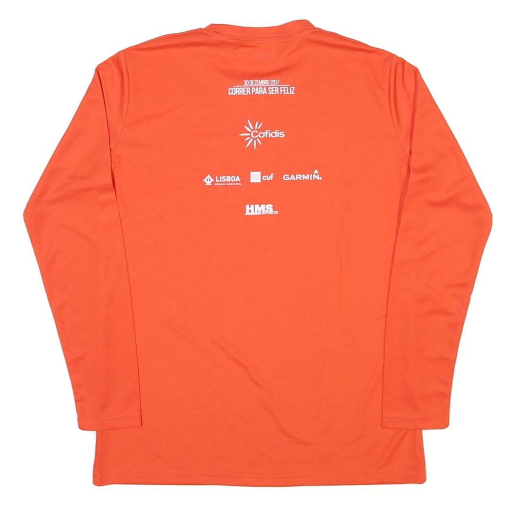 Womens Orange Long Sleeve Crew Neck Graphic T-Shirt L Polyester Sport Event