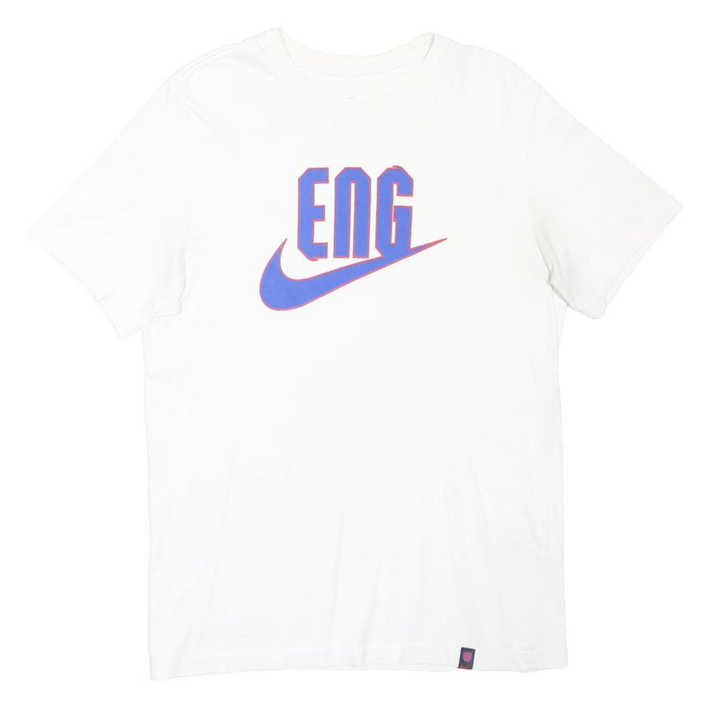 NIKE Mens White Blue ENG Graphic T-Shirt M Short Sleeve Crew Neck Sport Casual