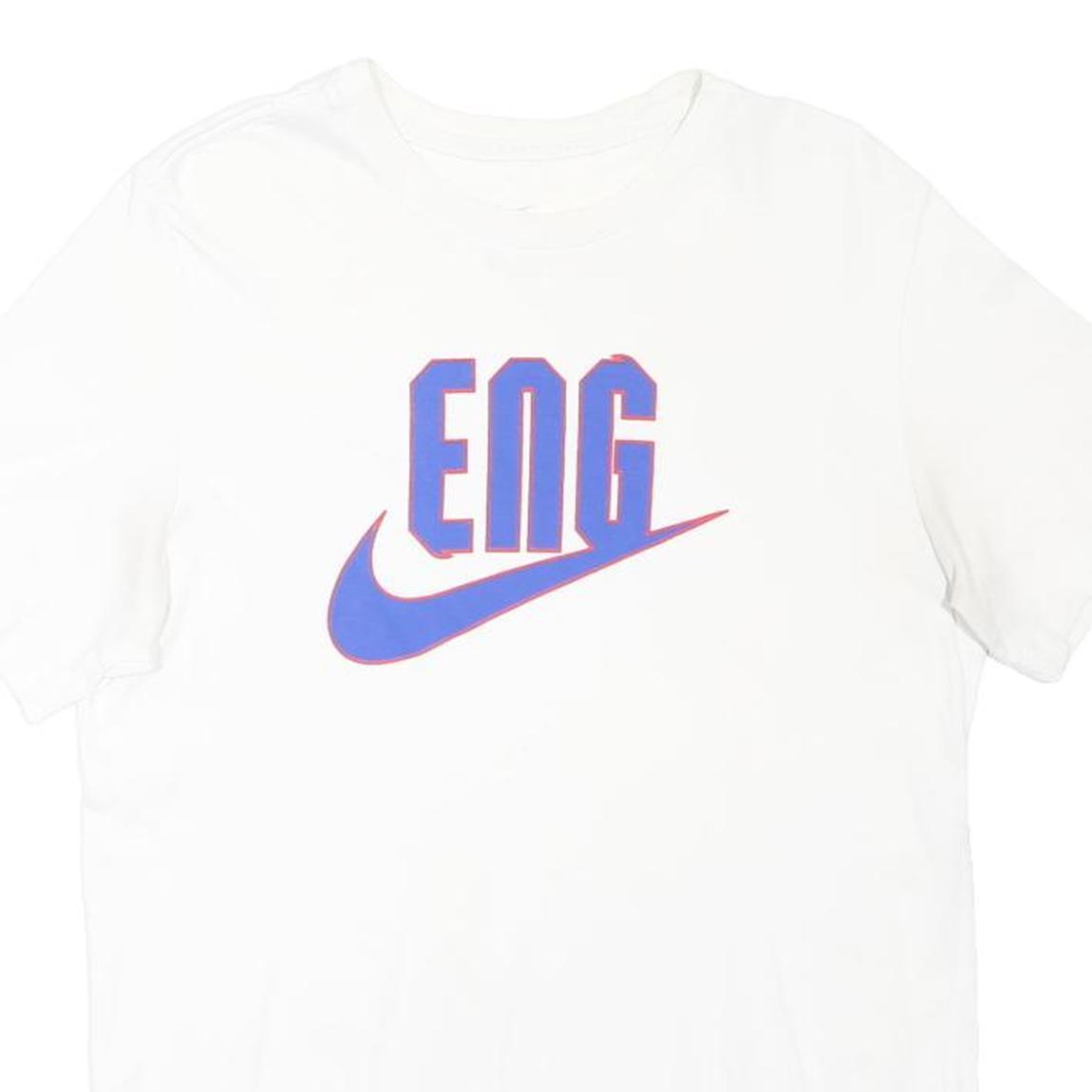 NIKE Mens White Blue ENG Graphic T-Shirt M Short Sleeve Crew Neck Sport Casual