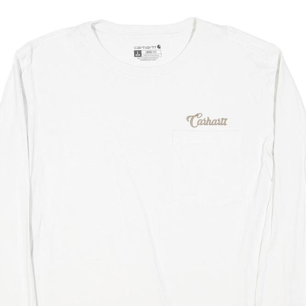 CARHARTT Womens White Long Sleeve Crew Neck Pocket Logo T-Shirt L