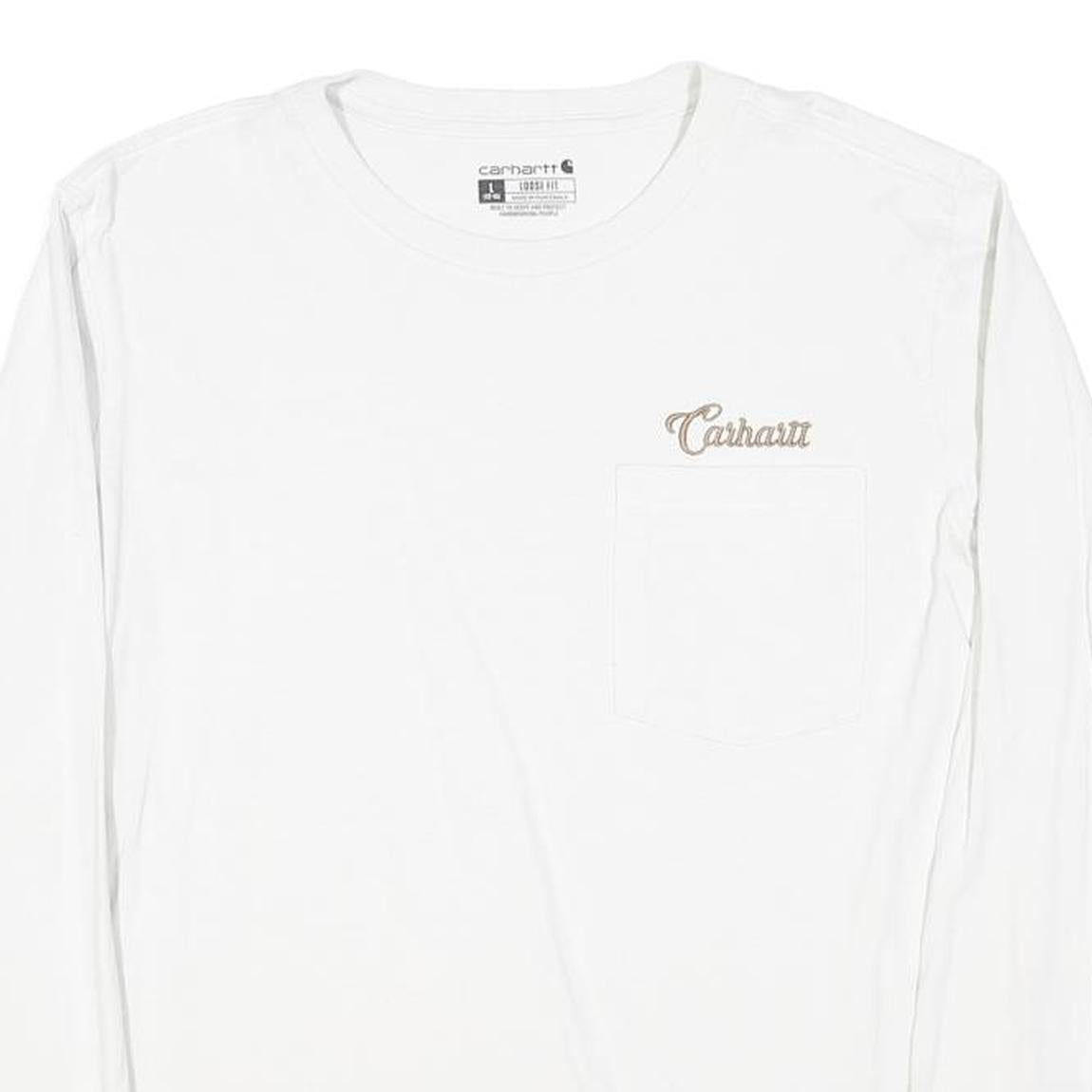 CARHARTT Womens White Long Sleeve Crew Neck Pocket Logo T-Shirt L