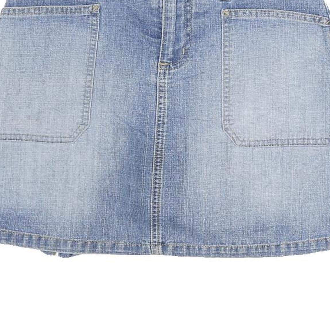 GLORIA VANDERBILT Womens Blue Denim Mini Cotton Blend Skirt M Front Pockets Slit