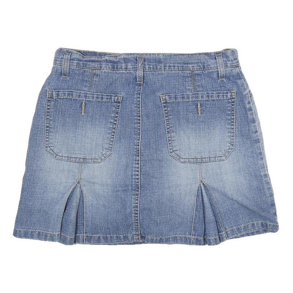 GLORIA VANDERBILT Womens Blue Denim Mini Cotton Blend Skirt M Front Pockets Slit