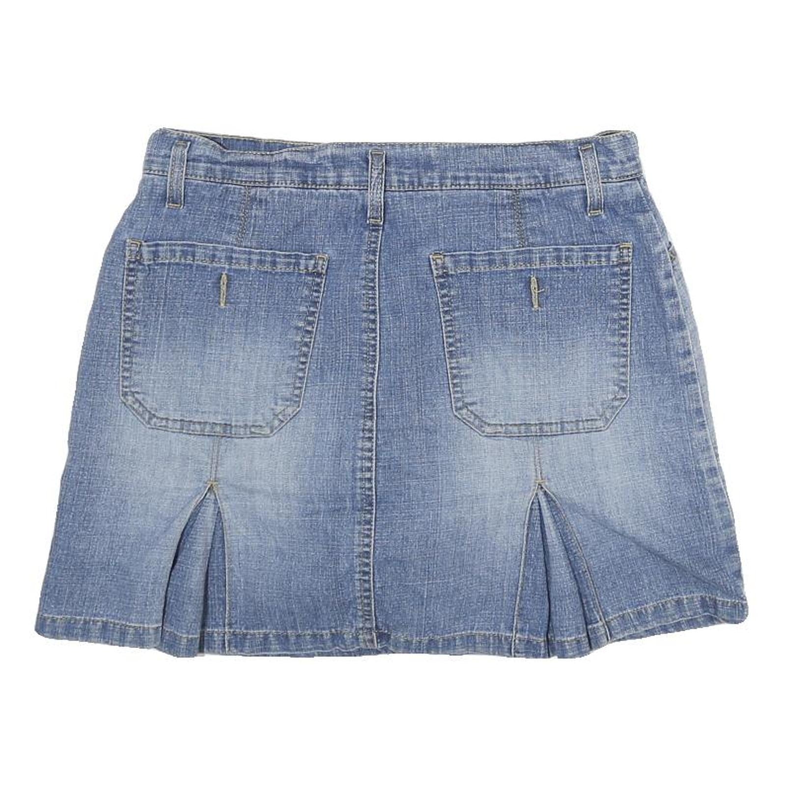 GLORIA VANDERBILT Womens Blue Denim Mini Cotton Blend Skirt M Front Pockets Slit