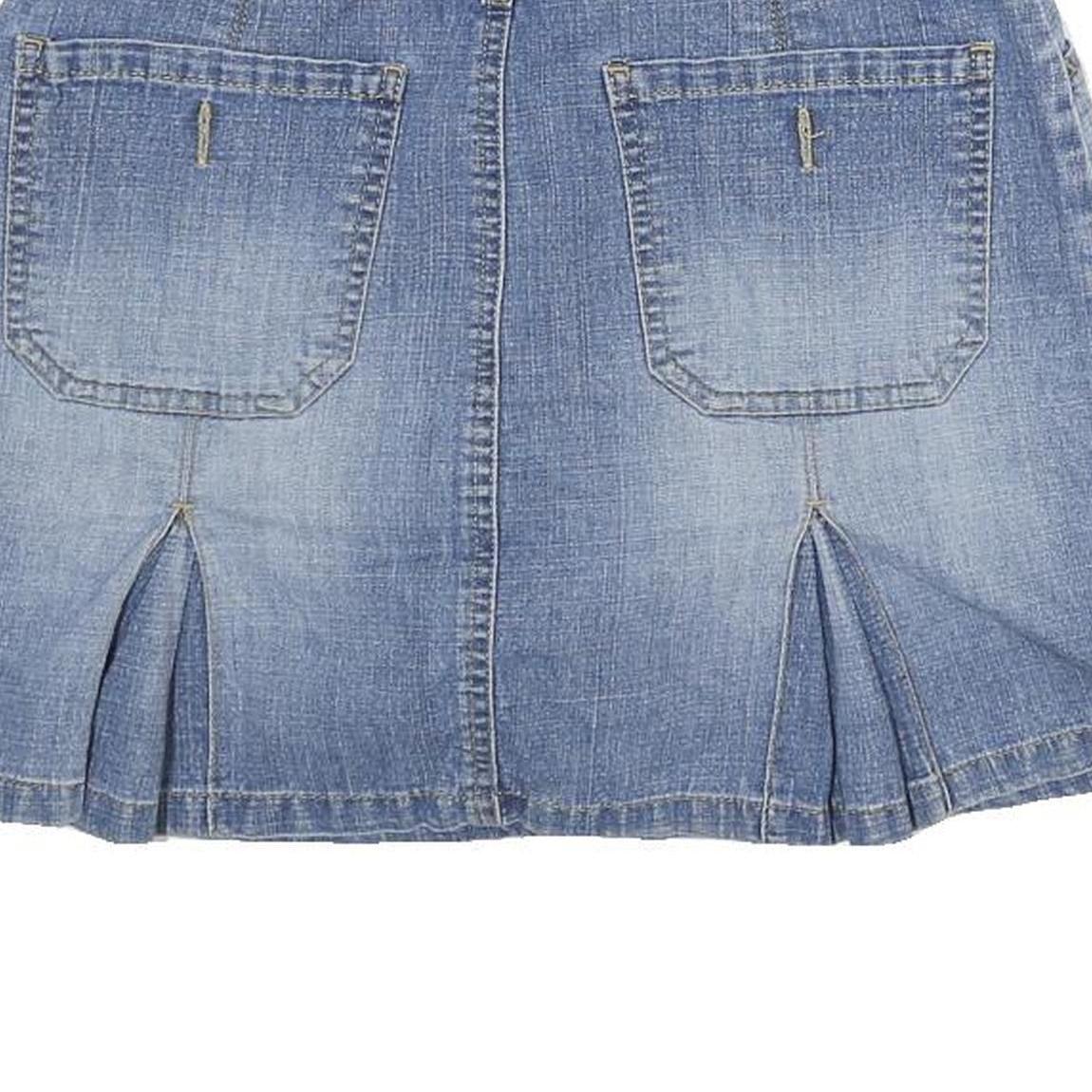 GLORIA VANDERBILT Womens Blue Denim Mini Cotton Blend Skirt M Front Pockets Slit