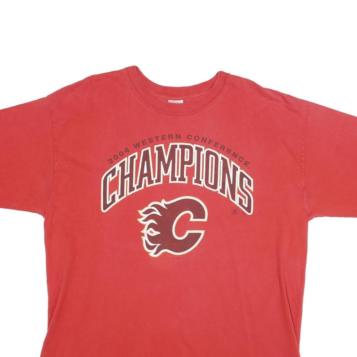 GILDAN Mens Red 2004 Western Conference Champions Graphic T-Shirt XL Short