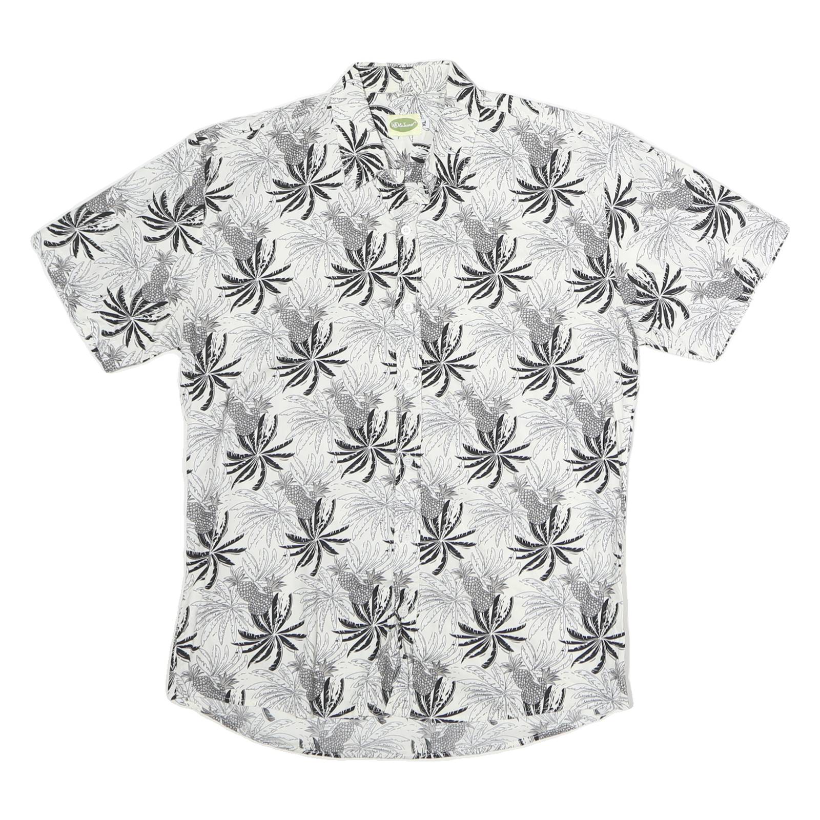 WD & JUNIOR Mens White & Black Pattern Cotton Shirt XL Casual Summer Short
