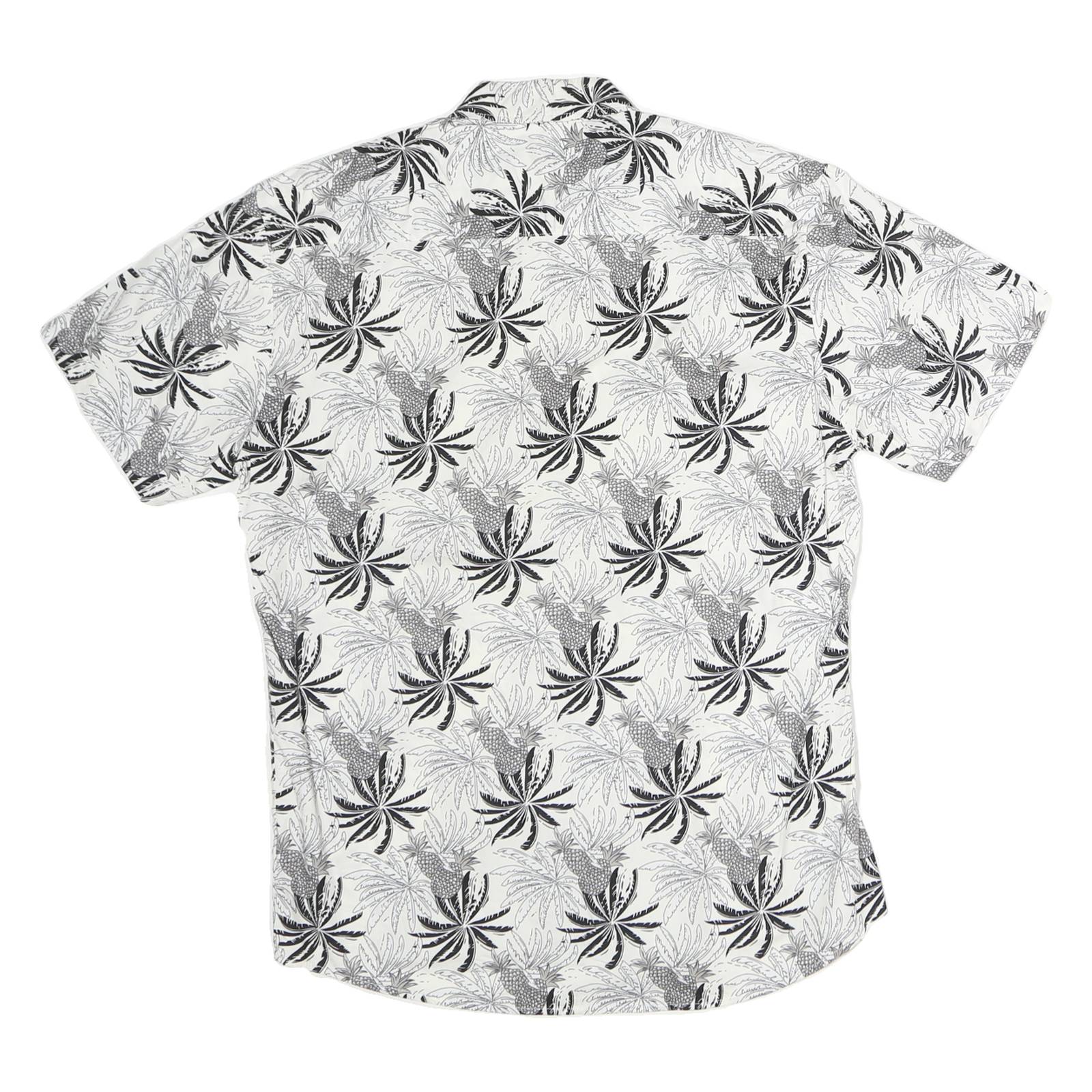 WD & JUNIOR Mens White & Black Pattern Cotton Shirt XL Casual Summer Short