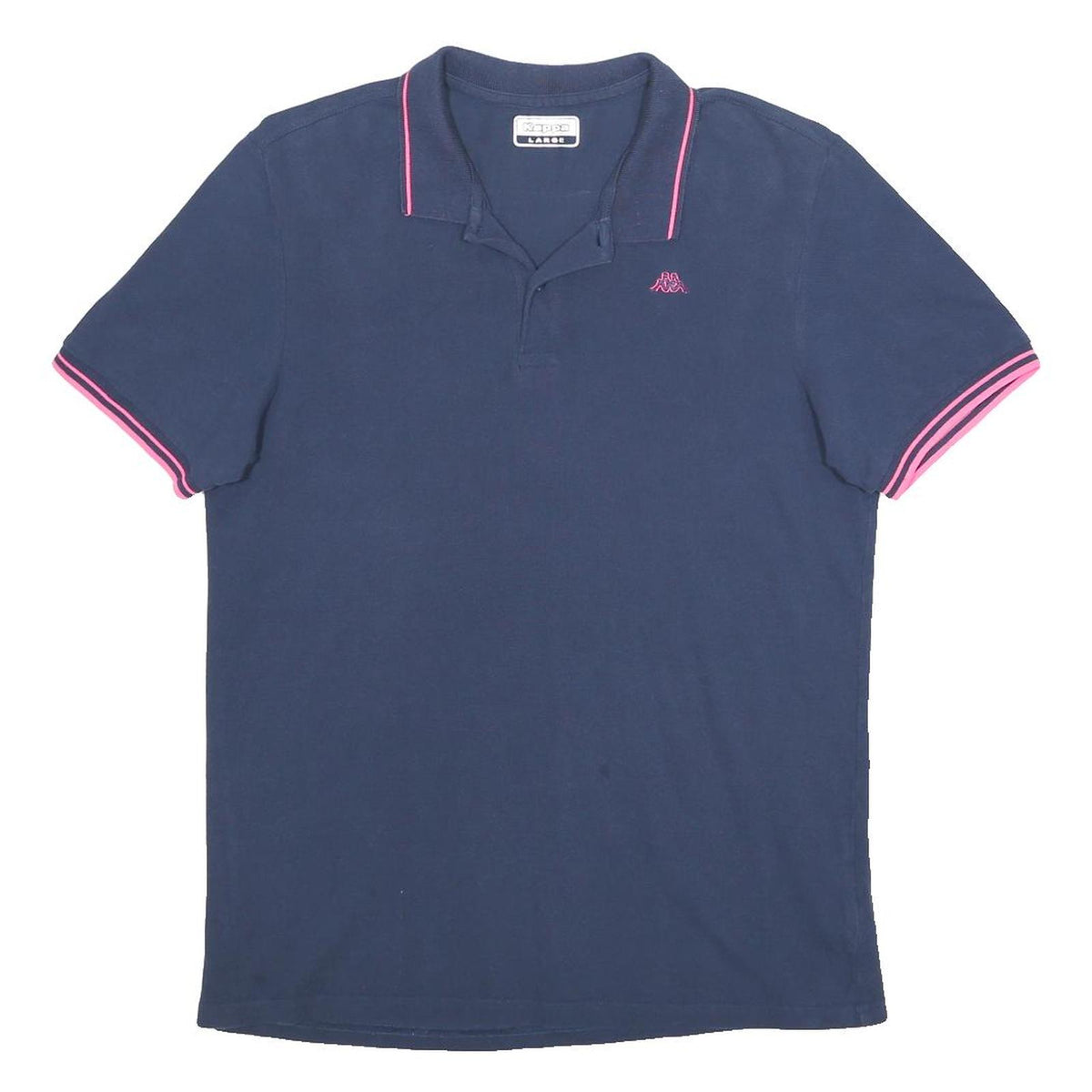 KAPPA Womens Navy & Pink Short Sleeve Polo Shirt L Cotton Brand Logo Casual