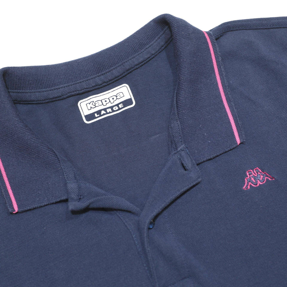 KAPPA Womens Navy & Pink Short Sleeve Polo Shirt L Cotton Brand Logo Casual
