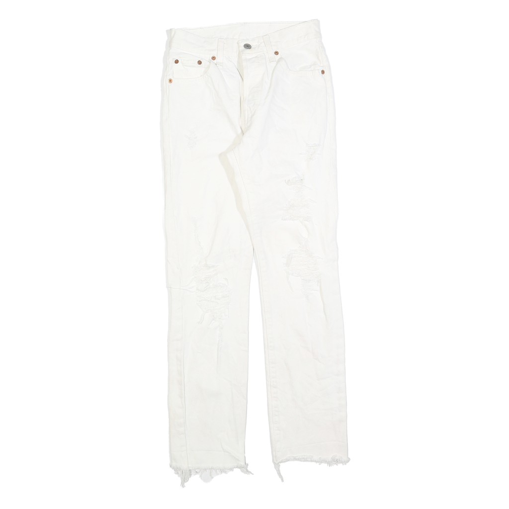 LEVI'S 501 Womens White Regular Straight Denim Raw W24 L30 Distressed Jeans