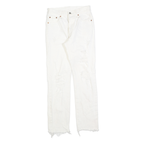 LEVI'S 501 Womens White Regular Straight Denim Raw W24 L30 Distressed Jeans