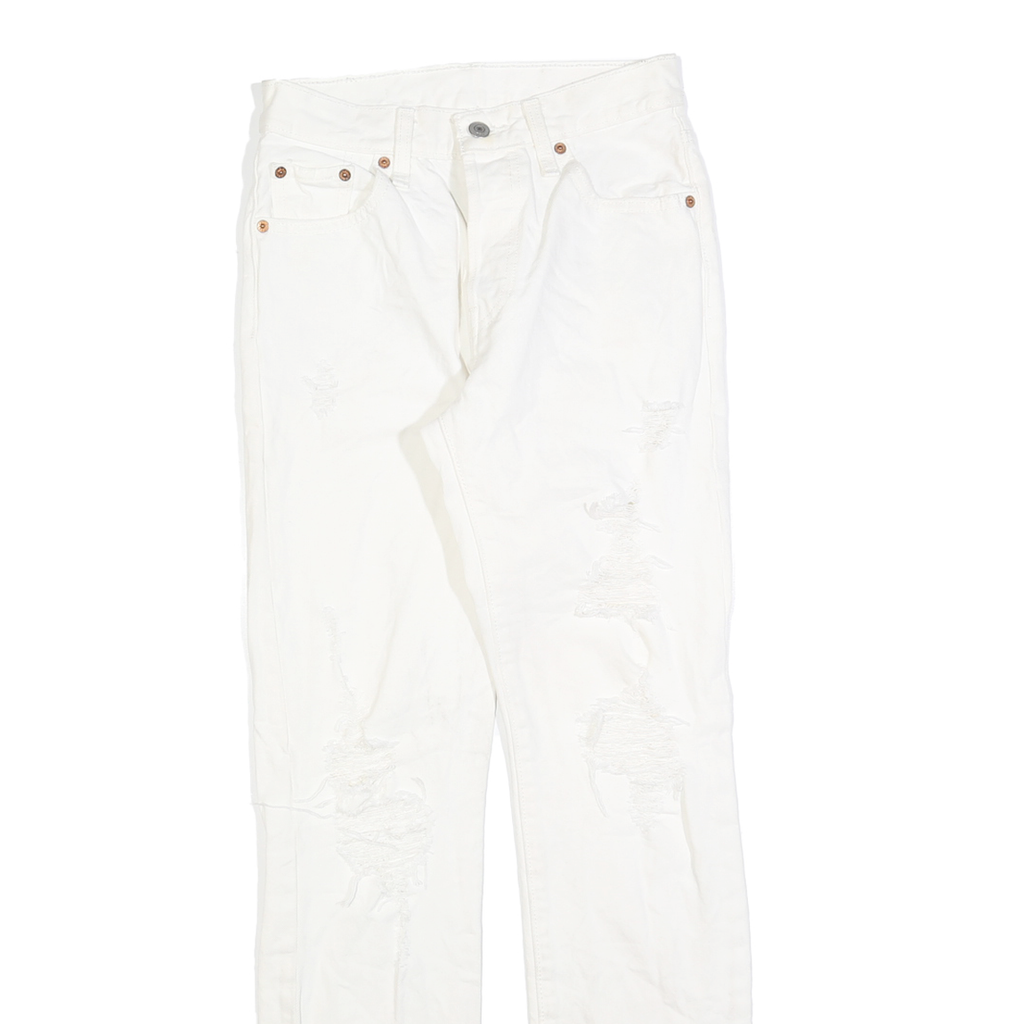 LEVI'S 501 Womens White Regular Straight Denim Raw W24 L30 Distressed Jeans