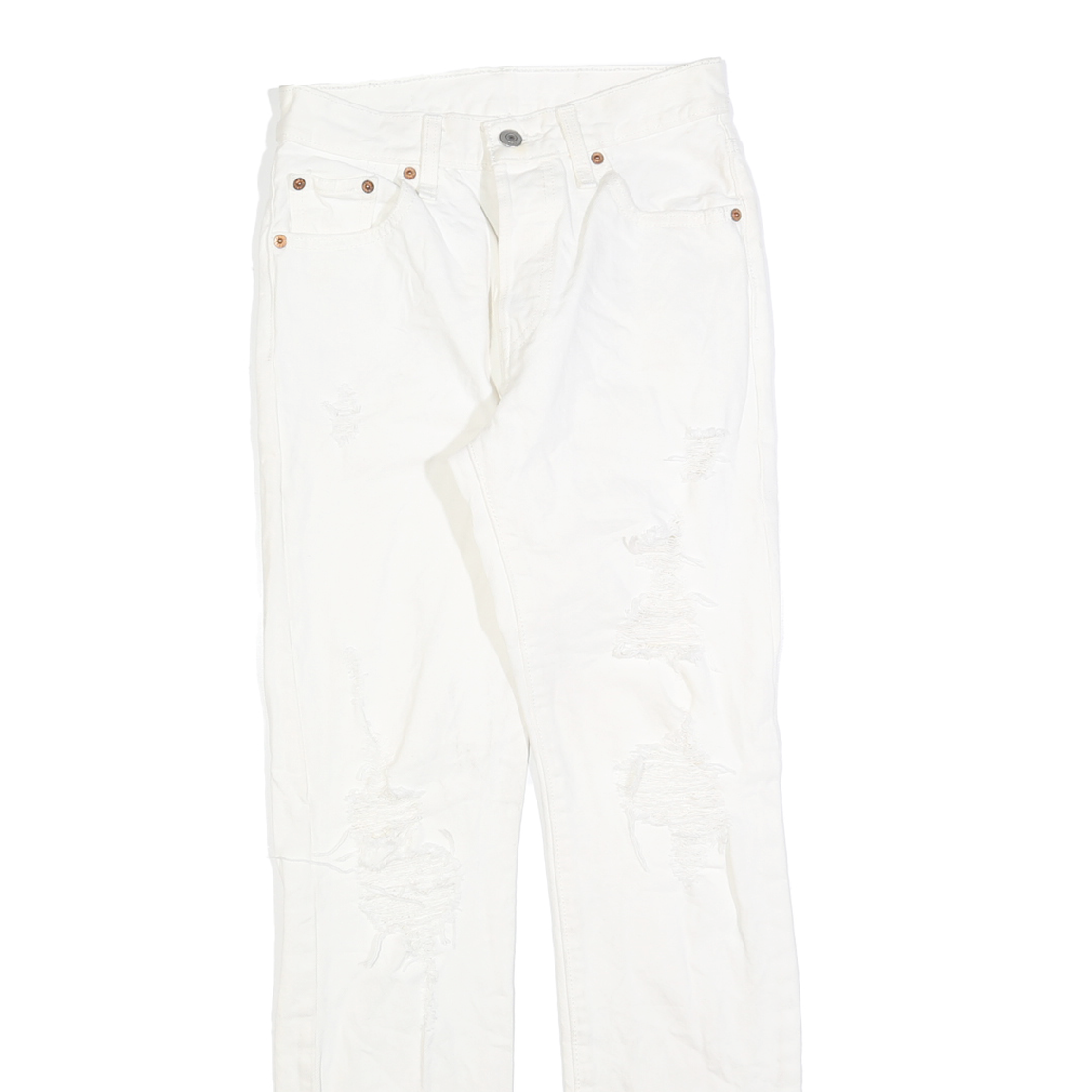 LEVI'S 501 Womens White Regular Straight Denim Raw W24 L30 Distressed Jeans