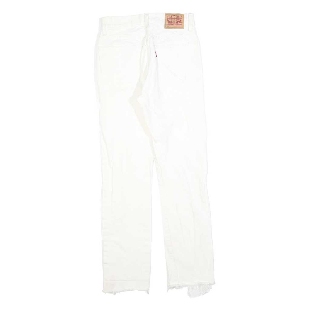 LEVI'S 501 Womens White Regular Straight Denim Raw W24 L30 Distressed Jeans