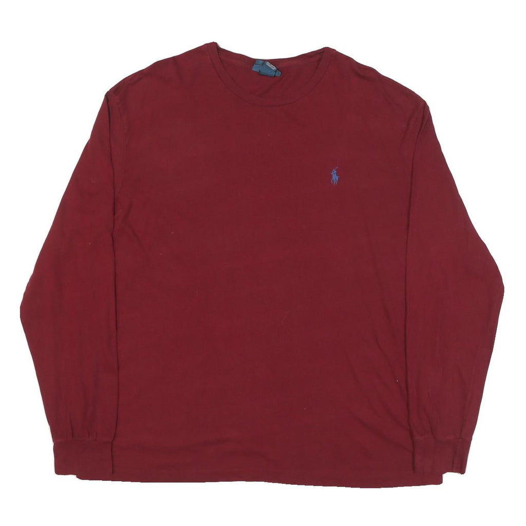POLO RALPH LAUREN Mens Red Long Sleeve Crew Neck T-Shirt L Cotton Blend Classic