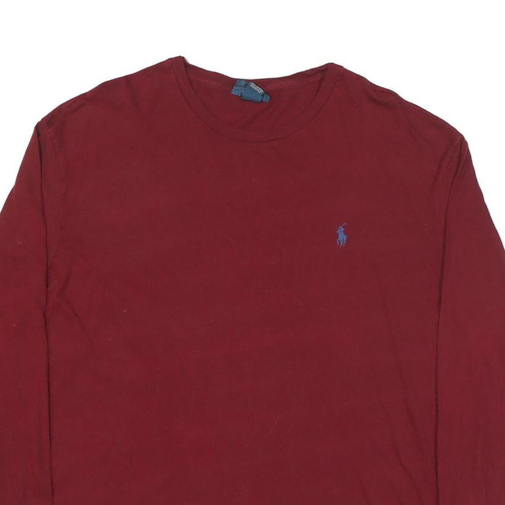 POLO RALPH LAUREN Mens Red Long Sleeve Crew Neck T-Shirt L Cotton Blend Classic