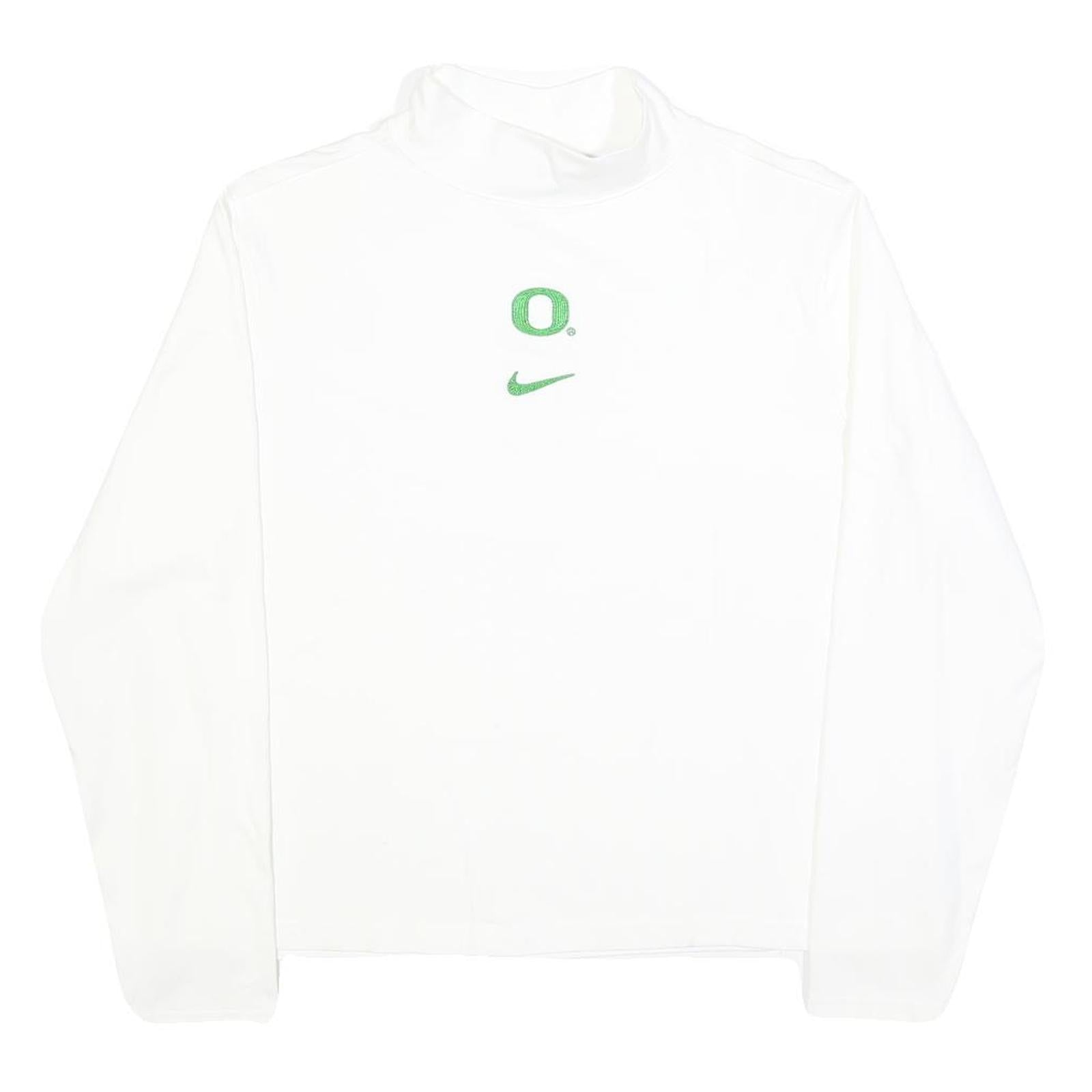NIKE Womens White Cotton Blend Long Sleeve Roll Neck T-Shirt 2XL Logo Print