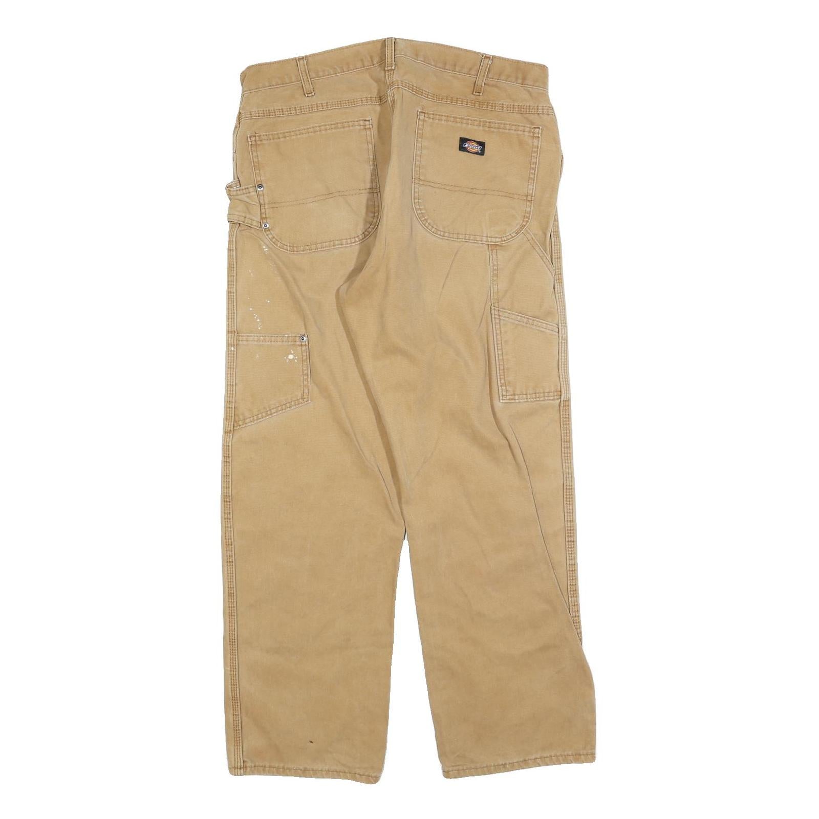 DICKIES Mens Regular Fit Workwear Jeans Beige Denim W36 L30 Heavy Duty Zip