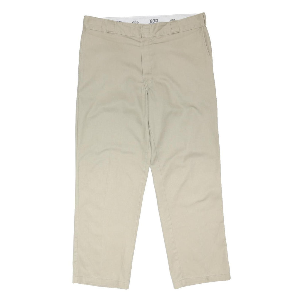 DICKIES Mens Cotton Blend Beige Regular Fit Straight Leg Trousers W40 L30 Casual