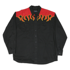 ROPER Mens Black & Red Flame Western Shirt XL Cotton Blend Long Sleeve Button