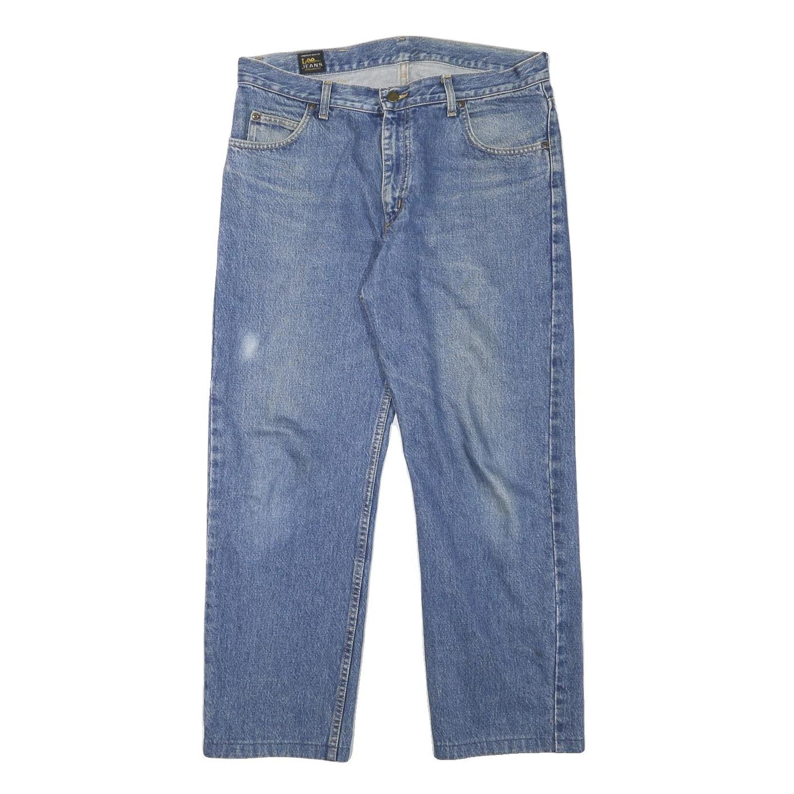 LEE Mens Regular Fit Blue Denim Jeans W34 L27 Cotton Blend Zip Classic Straight