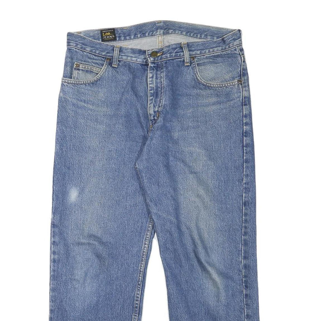 LEE Mens Regular Fit Blue Denim Jeans W34 L27 Cotton Blend Zip Classic Straight