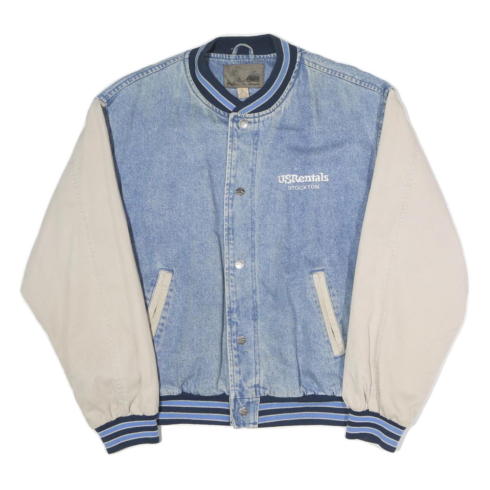THE NORTH FACE Womens Blue & Cream Button Cotton Denim Baseball Jacket L Casual