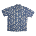 EDDIE BAUER Mens Blue Boat Print Cotton Short Sleeve Shirt L Casual Summer